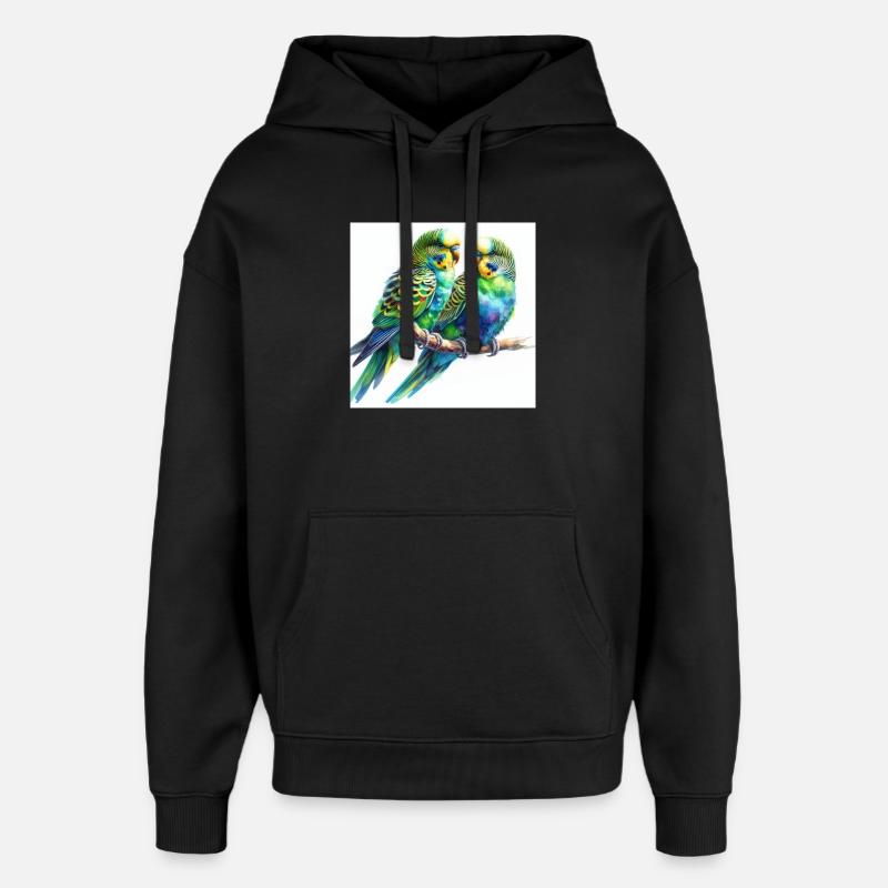 Perruches aquarelle - Sweat à capuche unisexe Stanley/Stella Oversized - noir