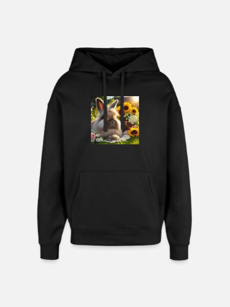 Grey Angora Rabbit - Oversized Unisex Hoodie by Stanley/Stella - black