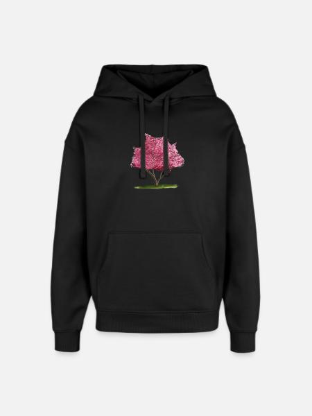 Pink Blossom Tree Watercolour - Oversized Unisex Hoodie by Stanley/Stella - black