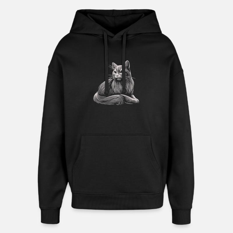 chat blanc motifs traits lumière - Sweat à capuche unisexe Stanley/Stella Oversized - noir
