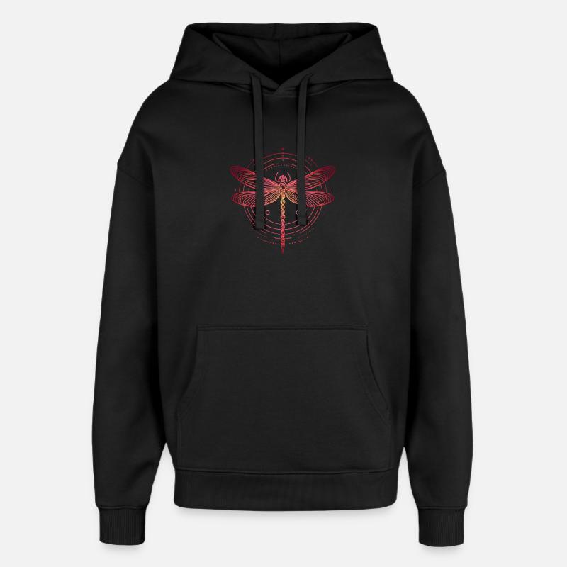 libellule motifs spirale, dégradé rose - Sweat à capuche unisexe Stanley/Stella Oversized - noir