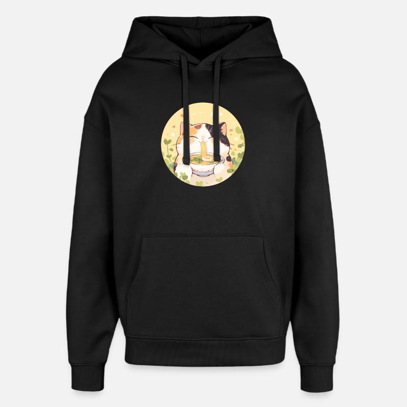 Chat qui mange des Ramens - Sweat à capuche unisexe Stanley/Stella Oversized - noir