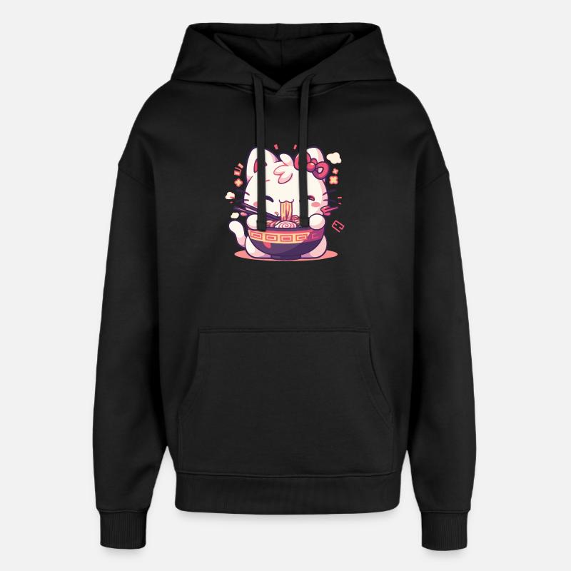Katze isst Ramen - Oversized Unisex Hoodie von Stanley/Stella - Schwarz