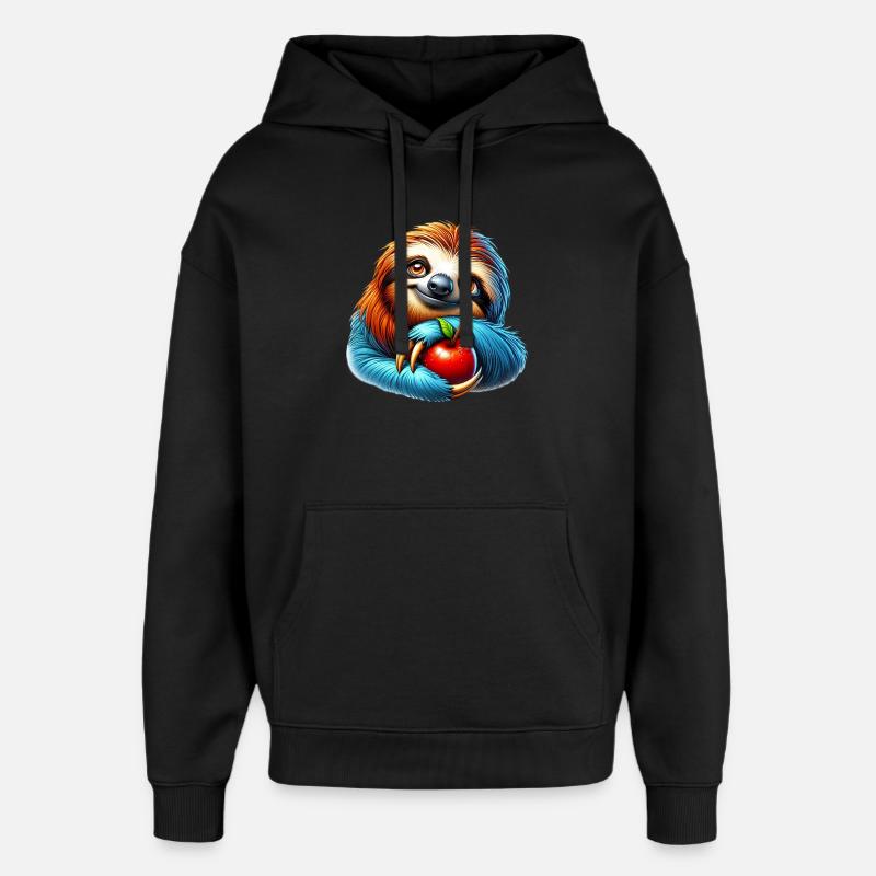 Paresseux à la pomme rouge - Sweat à capuche unisexe Stanley/Stella Oversized - noir