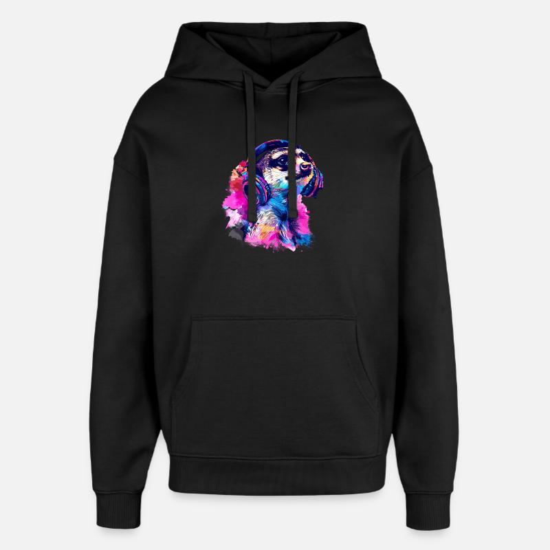 Erdmännchen Erdhündchen Scharrtier mit Kopfhörer - Oversized Unisex Hoodie von Stanley/Stella - Schwarz