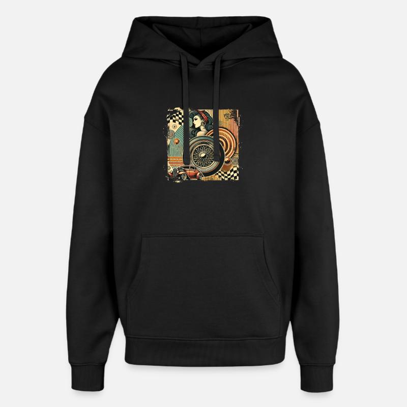 Tuning Hot Rod Rockabilly Design - Oversized Unisex Hoodie by Stanley/Stella - black