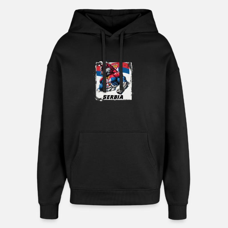 Serbia wolf flag design - Oversized Unisex Hoodie by Stanley/Stella - black