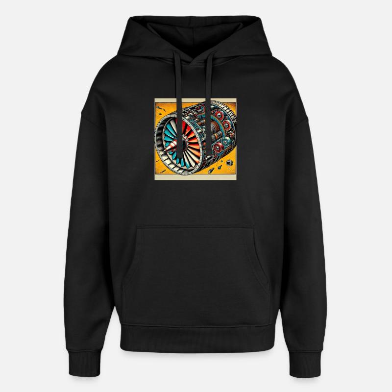 Turbine Unleashed: Comic Art - Flugzeug Turbine - Oversized Unisex Hoodie von Stanley/Stella - Schwarz