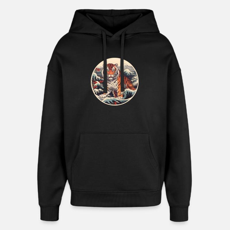 Tiger wave Ukiyo-e Hokusai - Oversized Unisex Hoodie by Stanley/Stella - black