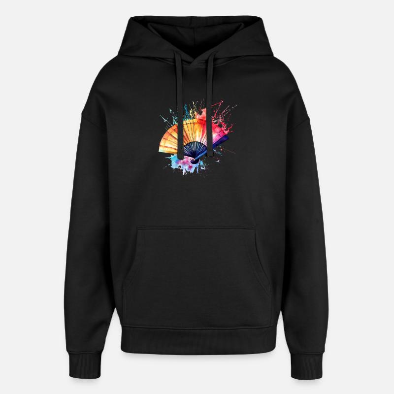 Éventail aquarelle éclatant - Sweat à capuche unisexe Stanley/Stella Oversized - noir