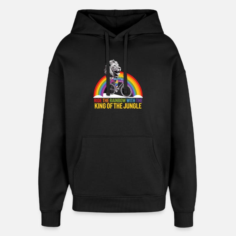 Löwe reitet Regenbogen mit Dschungeltext - Oversized Unisex Hoodie von Stanley/Stella - Schwarz