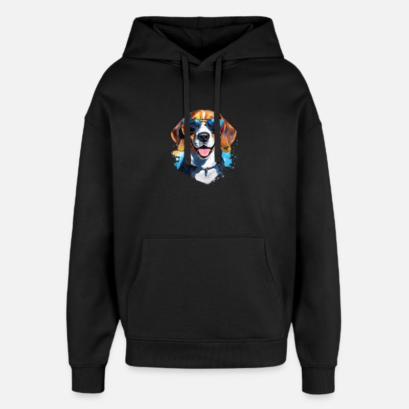 Beagle with sunglasses - Oversized Unisex Hoodie by Stanley/Stella - black