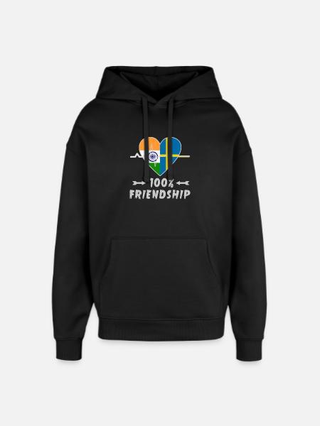 India and Sweden 100% friendship - Oversized Unisex Hoodie by Stanley/Stella - black