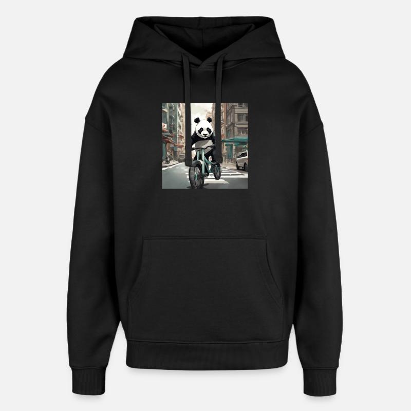 Panda à vélo en ville - Sweat à capuche unisexe Stanley/Stella Oversized - noir