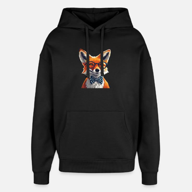 Eleganter Fuchs mit Brille und Fliege - Oversized Unisex Hoodie von Stanley/Stella - Schwarz