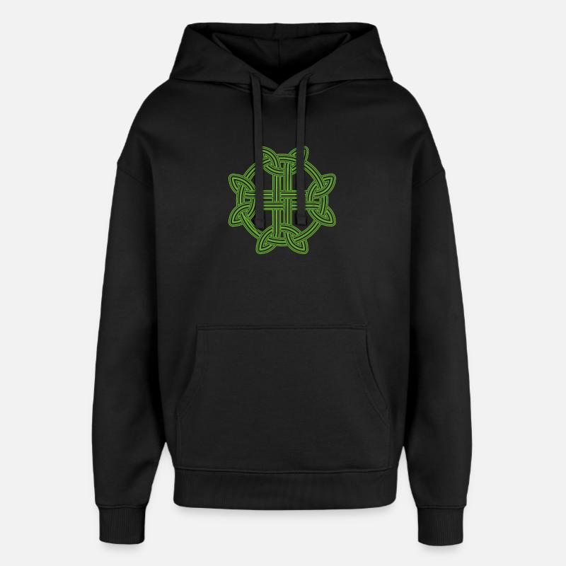 Celtic Cross Pattern Neon Green - Oversized Unisex Hoodie by Stanley/Stella - black