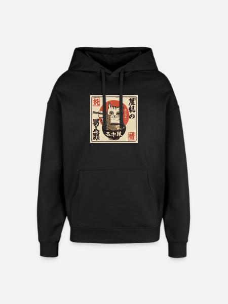 Cat and Ramen (Japan-Style) - Oversized Unisex Hoodie by Stanley/Stella - black