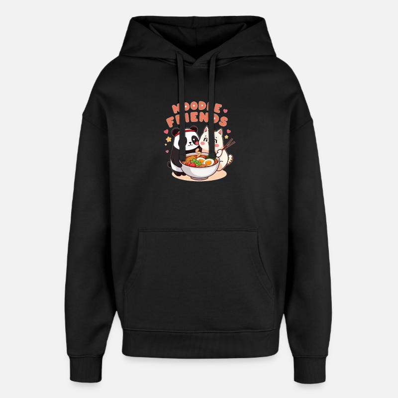 Noodle Friends Panda Chat Illustration - Sweat à capuche unisexe Stanley/Stella Oversized - noir