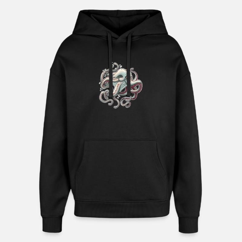 Whimsical Octopus with Dreamy Expression - Oversized Unisex Hoodie by Stanley/Stella - black