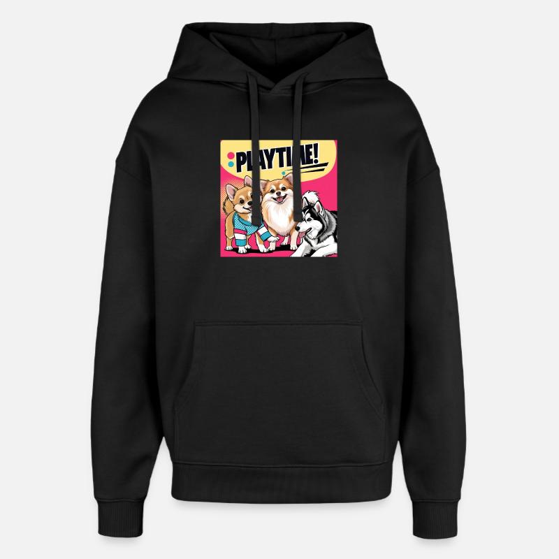 Comic Dogs - Playtime - Oversized Unisex Hoodie von Stanley/Stella - Schwarz