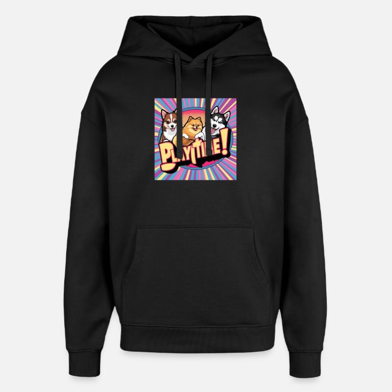 Comic Dogs - Playtime - Oversized Unisex Hoodie von Stanley/Stella - Schwarz