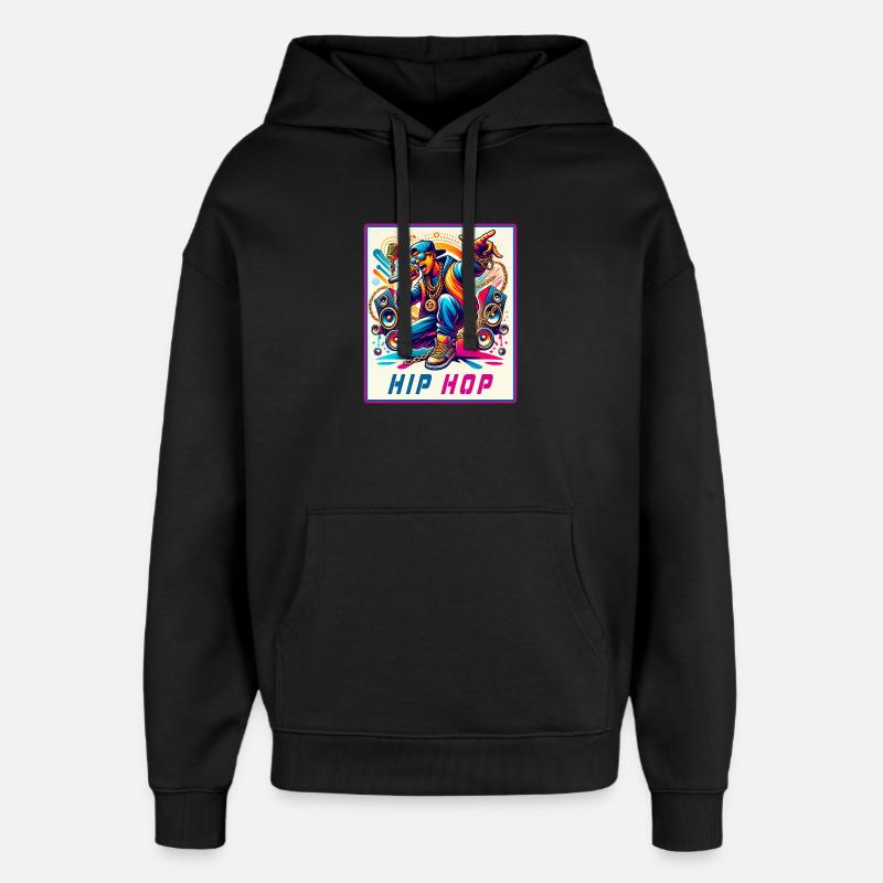 Hip-Hop Vibes – Rappeur avec micro - Sweat à capuche unisexe Stanley/Stella Oversized - noir