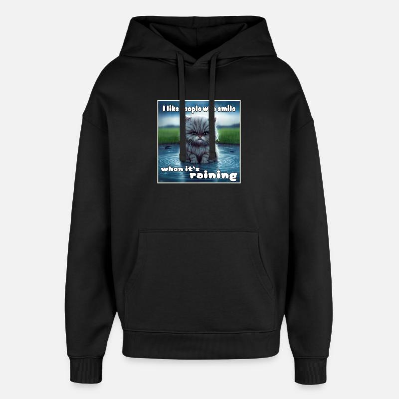 Chat sous la pluie - Sweat à capuche unisexe Stanley/Stella Oversized - noir