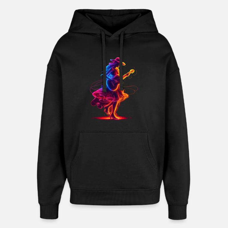 Guitariste Girl Synthwave - Sweat à capuche unisexe Stanley/Stella Oversized - noir