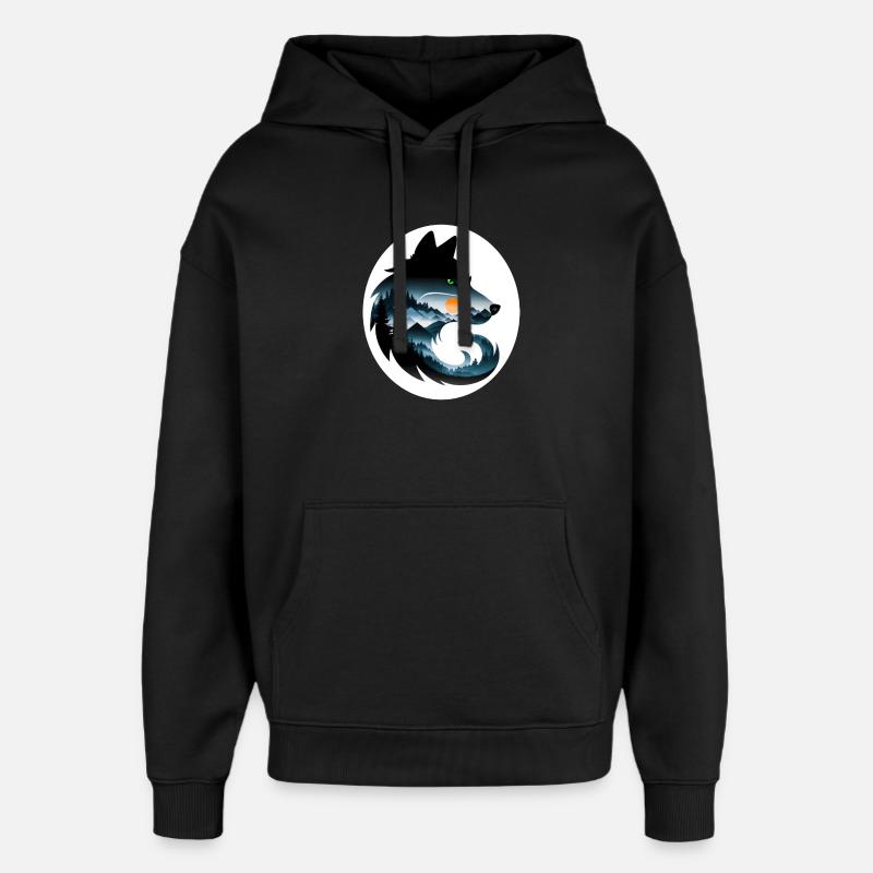 Paysage de loup - Sweat à capuche unisexe Stanley/Stella Oversized - noir