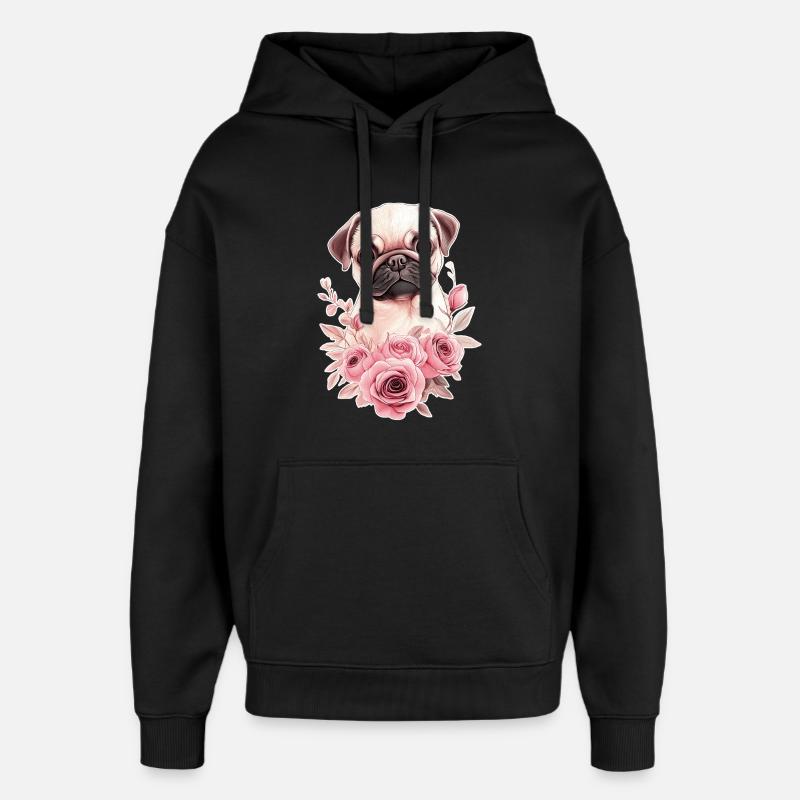 Mops mit Blumen - Oversized Unisex Hoodie von Stanley/Stella - Schwarz