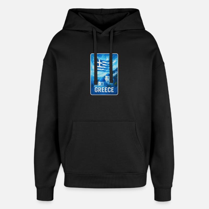 Grèce Santorin Drapeau - Sweat à capuche unisexe Stanley/Stella Oversized - noir