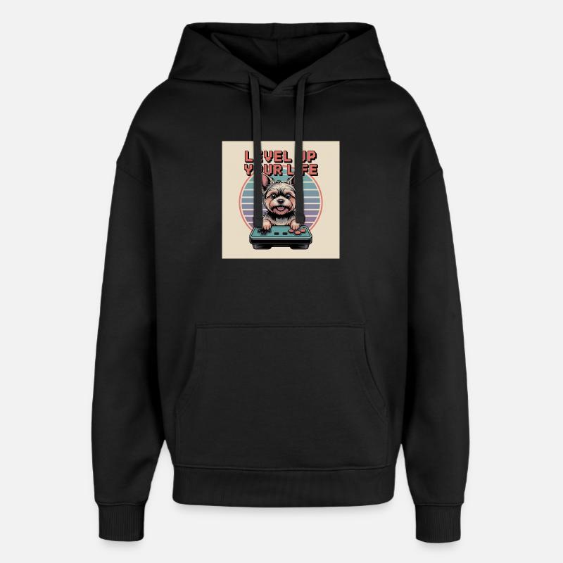 Chien gamer rétro mignon - Sweat à capuche unisexe Stanley/Stella Oversized - noir
