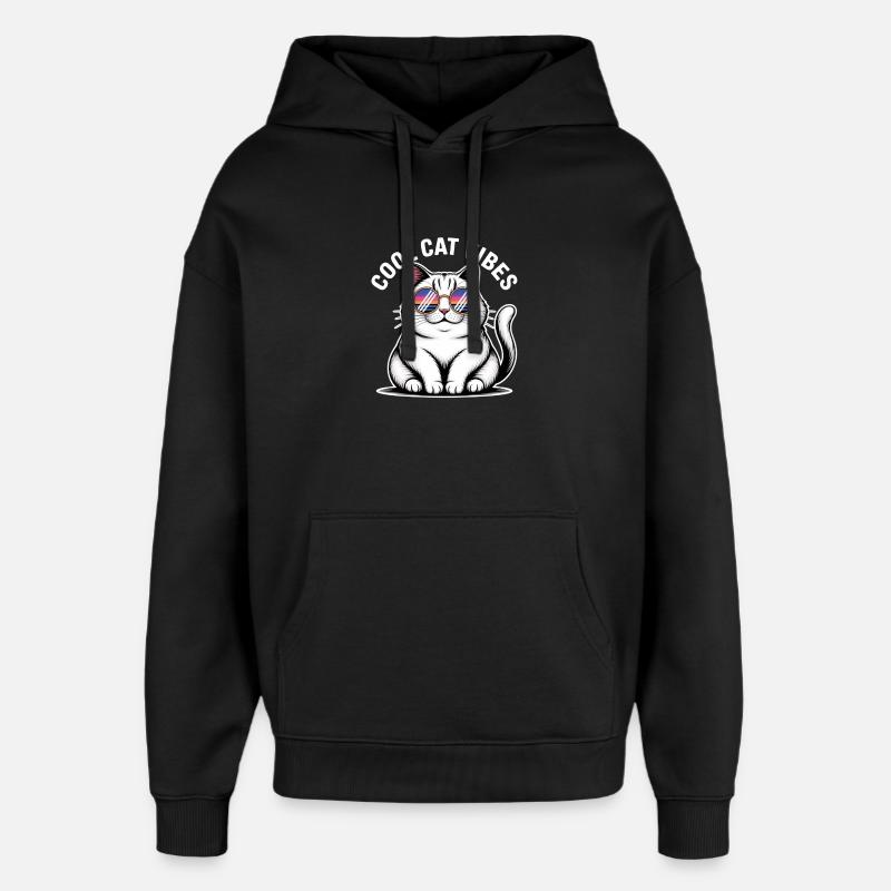 Chat copain avec lunettes Wave - Sweat à capuche unisexe Stanley/Stella Oversized - noir