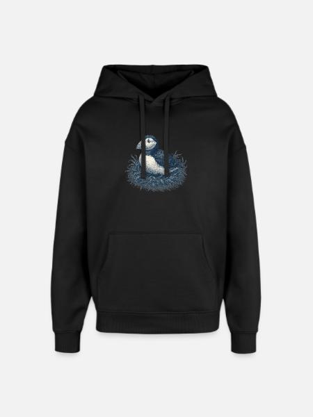 Detailed Puffin Nest Illustration - Oversized Unisex Hoodie by Stanley/Stella - black