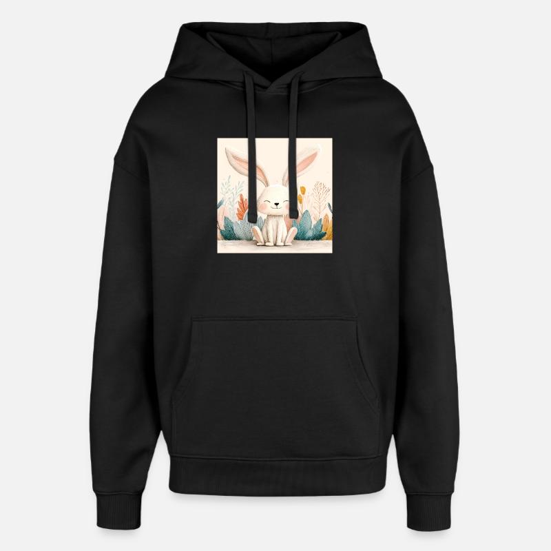 Lapin mignon avec végétation pastel - Sweat à capuche unisexe Stanley/Stella Oversized - noir