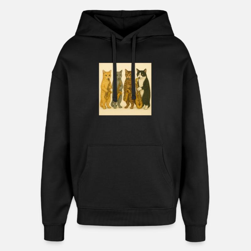 Chats jazzing avec saxophones - Sweat à capuche unisexe Stanley/Stella Oversized - noir