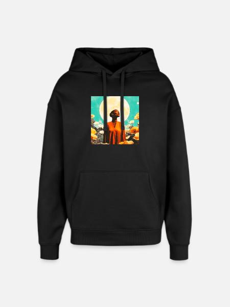 Portrait of Moon, Woman and Enchanted Flowers - Oversized Unisex Hoodie by Stanley/Stella - black