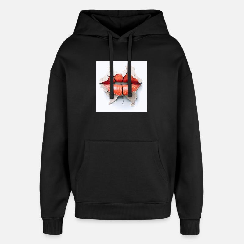 Lèvres audacieuses sur mur fissuré - Sweat à capuche unisexe Stanley/Stella Oversized - noir
