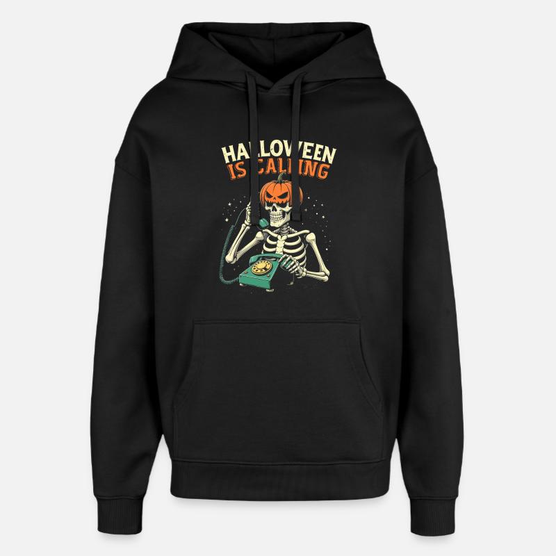 Squelette Halloween avec Citrouille - Sweat à capuche unisexe Stanley/Stella Oversized - noir