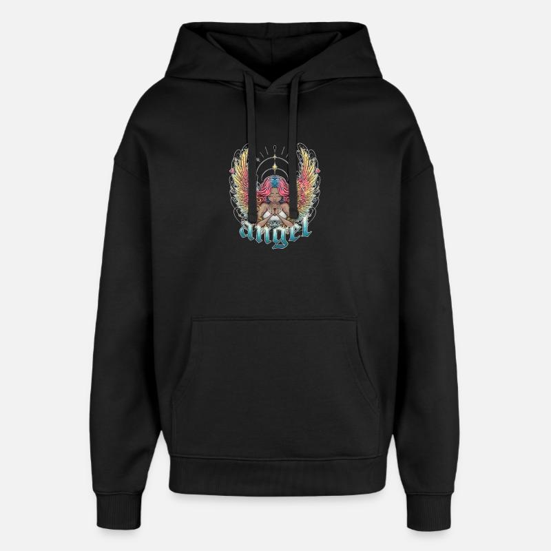Celestial Angel with Multicoloured Wings - Oversized Unisex Hoodie by Stanley/Stella - black