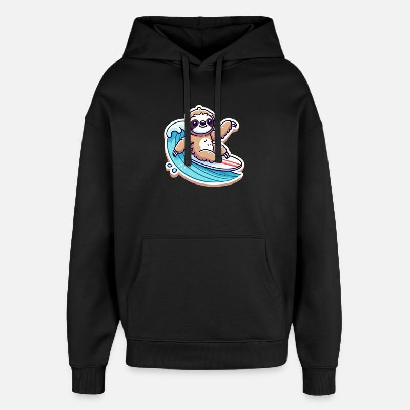 Cute Sloth Waves Surfer - Oversized Unisex Hoodie by Stanley/Stella - black