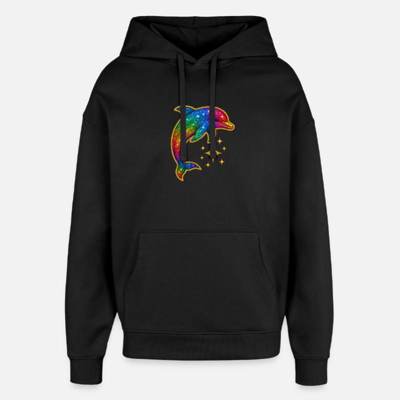 Dauphin à paillettes arc-en-ciel - Sweat à capuche unisexe Stanley/Stella Oversized - noir
