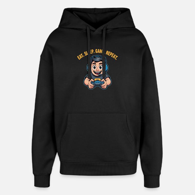 Eat Sleep Game Repeat Gaming Spruch - Oversized Unisex Hoodie von Stanley/Stella - Schwarz