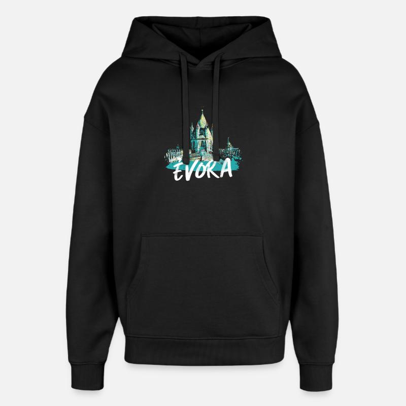 Toit cathédrale Évora illustration colorée - Sweat à capuche unisexe Stanley/Stella Oversized - noir