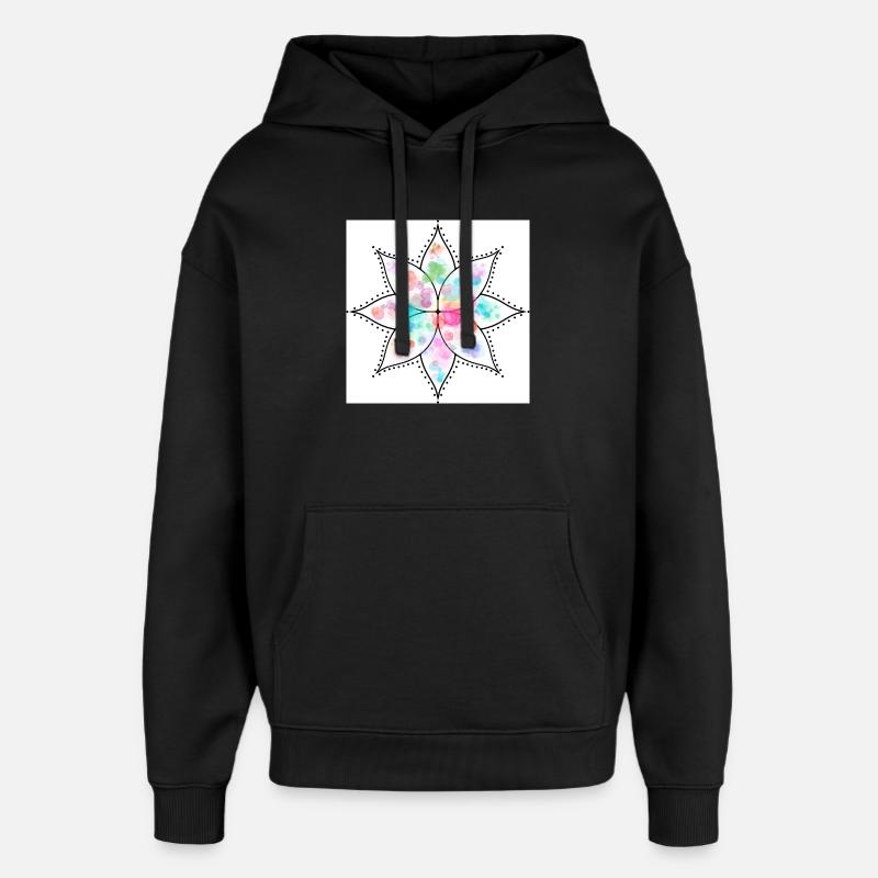 Mandala Fleur pastel Aquarelle - Sweat à capuche unisexe Stanley/Stella Oversized - noir