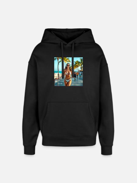 Sunny Beach Fitness Run - Oversized Unisex Hoodie by Stanley/Stella - black