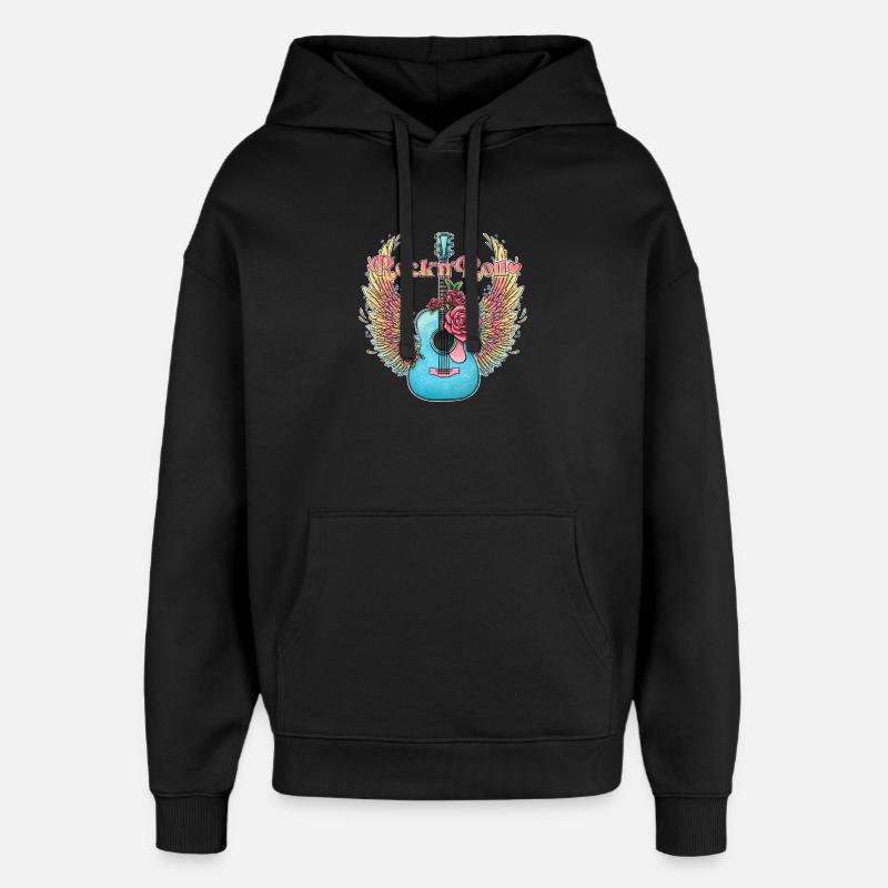 Guitare Bleue Ailes Roses Rock’n’Roll - Sweat à capuche unisexe Stanley/Stella Oversized - noir