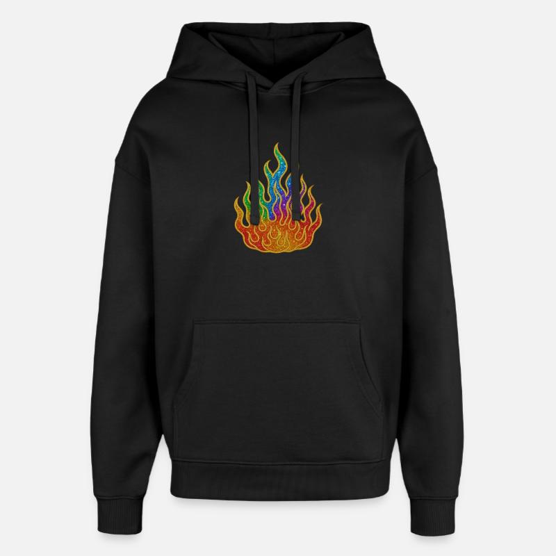 Flamme scintillante de feu arc-en-ciel - Sweat à capuche unisexe Stanley/Stella Oversized - noir