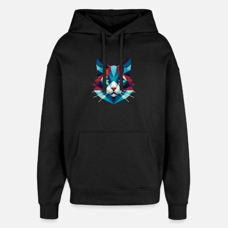 Cat Lowpoly - Sweat à capuche unisexe Stanley/Stella Oversized - noir