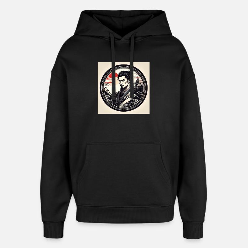 Samurai in circle frame sunset - Oversized Unisex Hoodie by Stanley/Stella - black